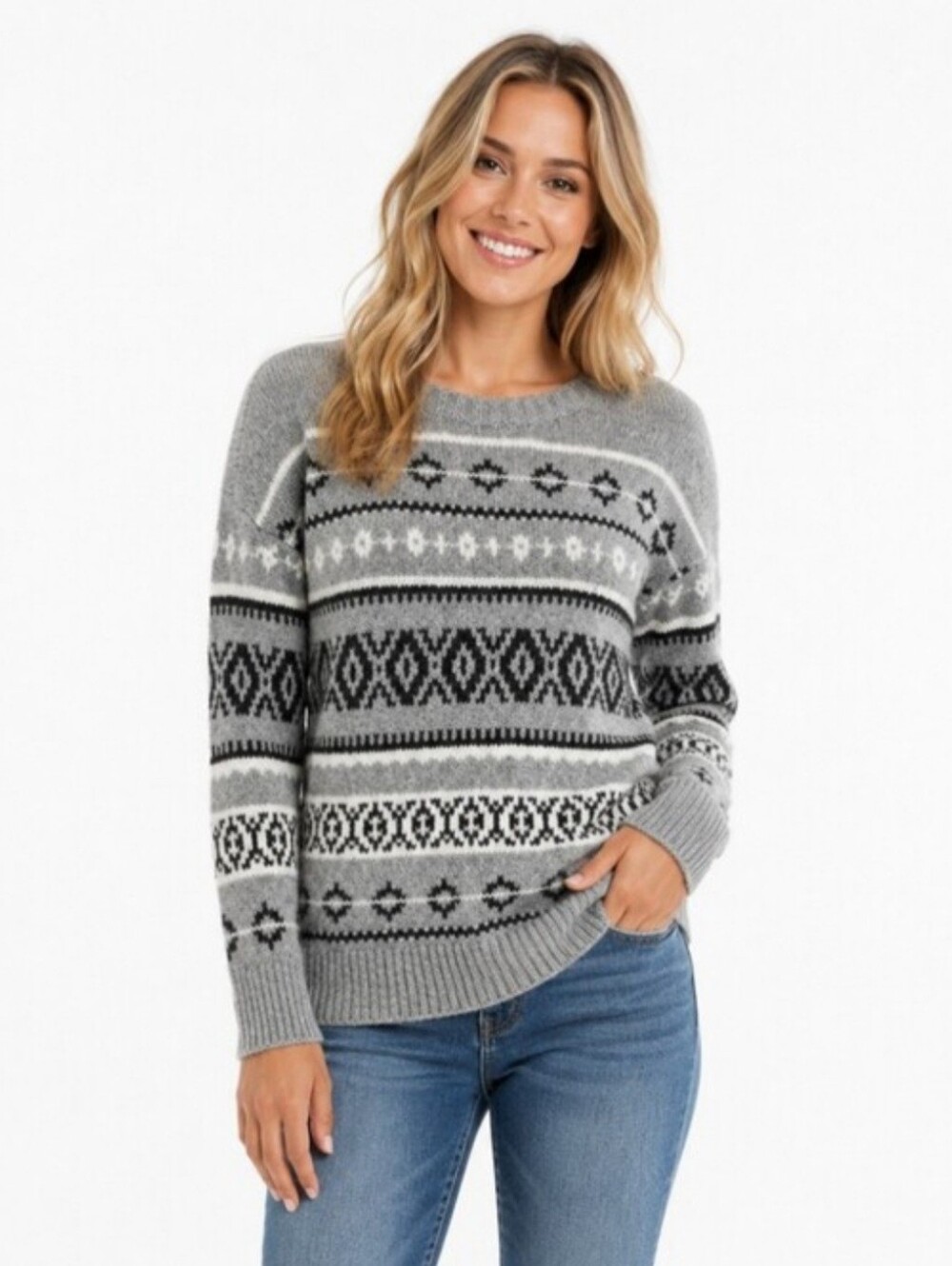 American Eagle Nordic Fair Isle Wool/Cotton Blend sweater Small Grays